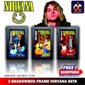 Shadowbox Frame Mini réplique de guitare célèbre groupe dans le monde avec NIRVANA Tribute Merchandise