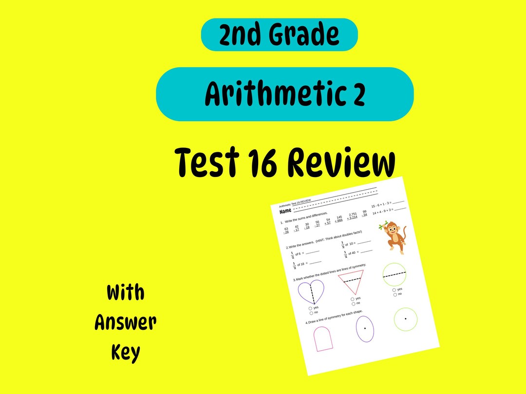 2nd Grade Arithmetic 2 Test 16 Review, Practice, or Study Guide - Etsy