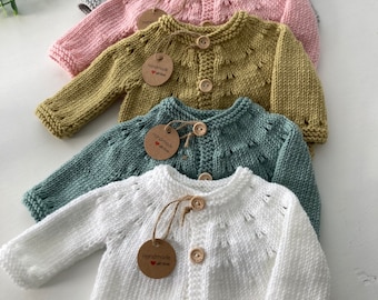 Preemie/small newborn hand knit baby cardigan