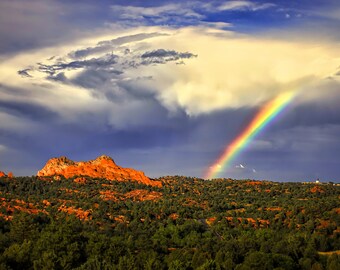 Garden of the Gods Rainbow, Colorado Art Hanging, Rainbow Photo, Landscape Wall Print, Weather Photography, Colorful Photo Print, Colorado