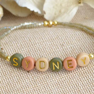 Personalized Gold Filled Bead Bracelet: Custom Name, Dainty Glass Beads