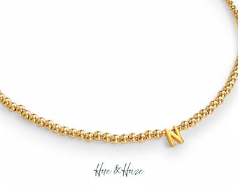 Personalized Gold Beaded Initial Necklace: 14k Gold-Plated Charm