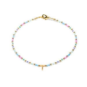 Collar con inicial Dreams en tonos pastel, letra bañada en oro de 14k, extensor de 5 cm/largo personalizado y gargantilla o collar con capas de colores.