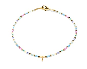 Pastel Initial Necklace: 14k Gold-Plated Letter Charm, Handmade