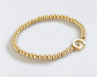 Gold-Plated Initial Stretch Bracelet: Personalized Letter Charm, Handmade