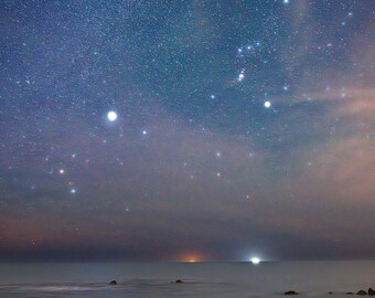 Starry Night Ocean Photography Print - Coastal Night Sky Wall Art, Milky Way Seascape, Fine Art Hahnemühle Photo Rag Archival Print