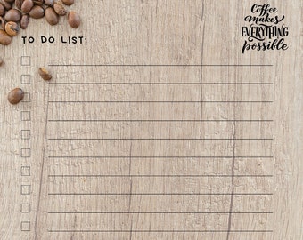 Coffee themed To Do List Digital Download