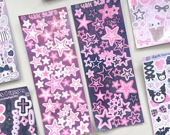 Y2K Stars Deco Sticker Sheet for Journaling Toploaders Kpop Pink White Black