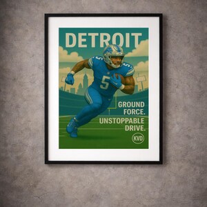 Detroit Pro Football Wall Art - “Ground Force. Unstoppable Drive.” | David Montgomery Inspired Poster | Sports Fan Gift