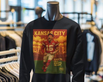 Sudadera de fútbol americano profesional de Kansas City: "Lee el campo. Reescribe el juego". / Camiseta inspirada en Patrick Mahomes / Regalo para aficionados al deporte.