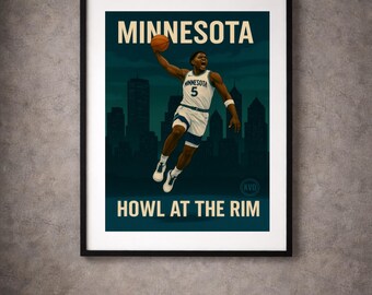 Muurkunst basketbal Minnesota: digitale download 'Howl at the Rim' | Pro Hoops-poster | Inrichting sportkamer en ventilator