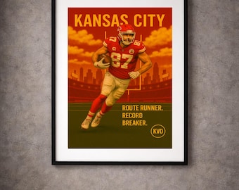 Kansas City Pro voetbalmuurkunst: 'Routerunner. Recordbreker." | Op Travis Kelce geïnspireerde poster | Cadeau sportfan