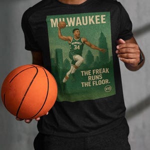 MIL – Milwaukee Skyline Basketball T-Shirt – “The Freak Runs the Floor” Pro Basketball Graphic Tee, Unisex T-Shirt, Sports Fan Gift