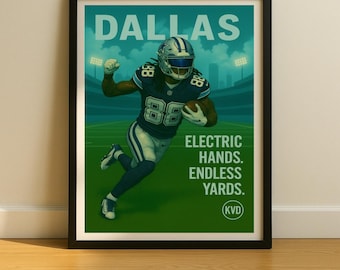 Dallas Pro Football Wall Art - “Electric Hands. Endless Yards.” | Cee Dee Lamb Inspired Poster | Sports Fan Gift