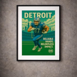 Detroit Pro Football Wall Art - “Reliable Hands. Relentless Impact.” | Sam LaPorta Inspired Poster | Sports Fan Gift