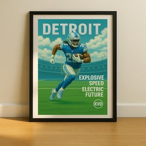 Detroit Football Skyline Poster – Illustrated Realism Sports Art