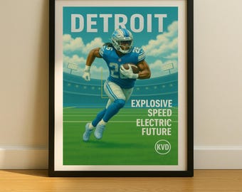Detroit Pro Football Wall Art - “Explosive Speed. Electric Future." | Jahmyr Gibbs Inspired Poster | Sports Fan Gift