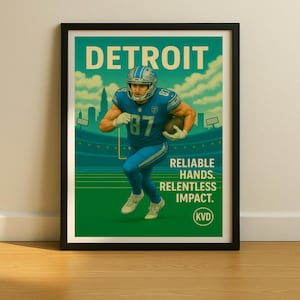 DET – Detroit Football Skyline Poster – “Reliable Hands. Relentless Impact.” Pro Football Wall Art, Sports Room Decor, Sports Fan Gift