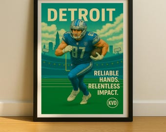 Detroit Pro Football Wall Art - “Reliable Hands. Relentless Impact.” | Sam LaPorta Inspired Poster | Sports Fan Gift