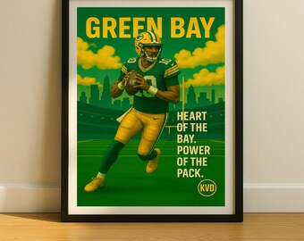 Green Bay Pro Football Wall Art - “Heart of the Bay. Power of the Pack.” | Jordan Love Inspired Poster | Sports Fan Gift