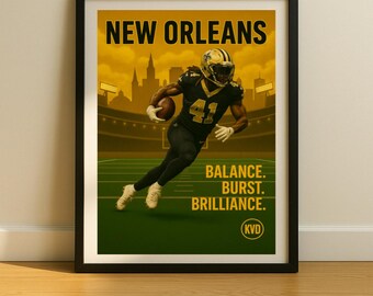 New Orleans Pro Football Wall Art - “Balance. Burst. Brilliance.” | Alvin Kamara Inspired Poster | Sports Fan Gift