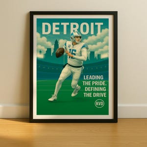 DET – Detroit Football Skyline Poster – “Leading the Pride. Defining the Drive.” Pro Football Wall Art, Sports Room Decor, Sports Fan Gift
