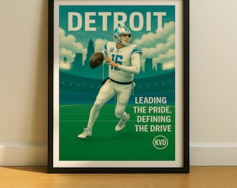 Detroit Pro Football Wall Art - “Leading the Pride. Defining the Drive.” | Jared Goff Inspired Poster | Sports Fan Gift