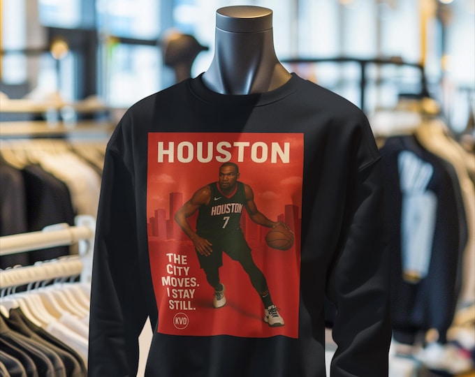Featured listing image: HOU – Houston Pro Basketball Sweatshirt “The City Moves. I Stay Still.” | Pro Hoops Streetwear Crewneck | Sports Fan Gift