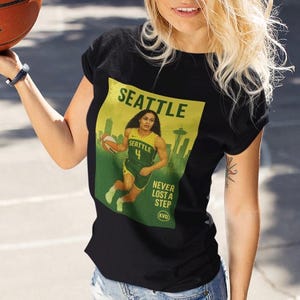 SEA – Seattle Skyline T-Shirt – “Never Lost A Step.” Pro Basketball Graphic Tee, Unisex T-Shirt | KVD Skyline Collection