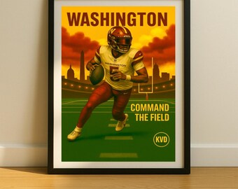 Washington Pro Football Wall Art “Command the Field.” | Jayden Daniels Inspired Poster | Sports Fan Gift