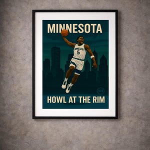 Minnesota Pro Basketball Wall Art - “Howl at the Rim.” | Anthony Edwards Inspired Poster | Basketball Fan Gift | Sports Fan Gift