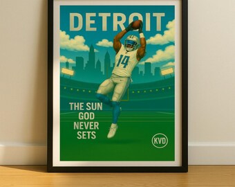 Detroit Pro Football Wall Art - “The Sun God Never Sets.” | Amon Ra St. Brown Inspired Poster | Sports Fan Gift