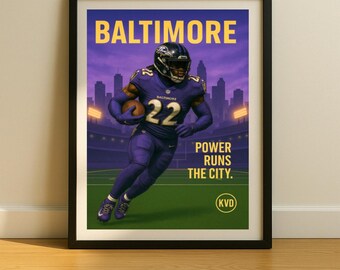 Baltimore Pro Football Wall Art - “Power Runs the City.” | Derrick Henry Inspired Poster | Sports Fan Gift