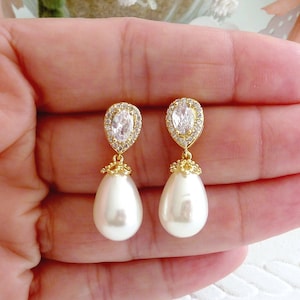 Stud earrings pearl zirconia bridal drops elegant sweet gold bridal jewelry bridal earrings wedding wedding jewelry pearl earring white gold plated