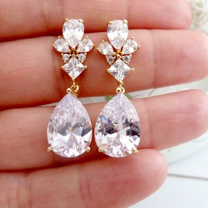 Studs Crystal gold zirconia drop branch CZ bridal bridal studs bridal jewelry bridal earrings wedding jewelry wedding gold plated