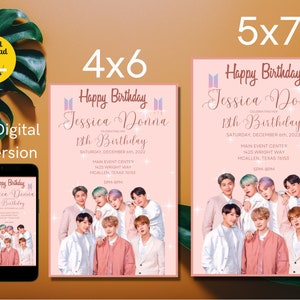 BTS Print and Digital Invite | Custom BTS Party Invitations | Kpop ...