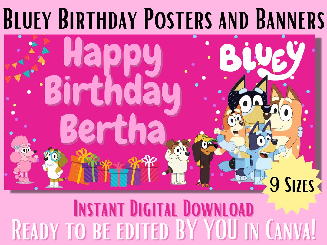Personalized Bluey Birthday Posters and Banners Instant Digital ...
