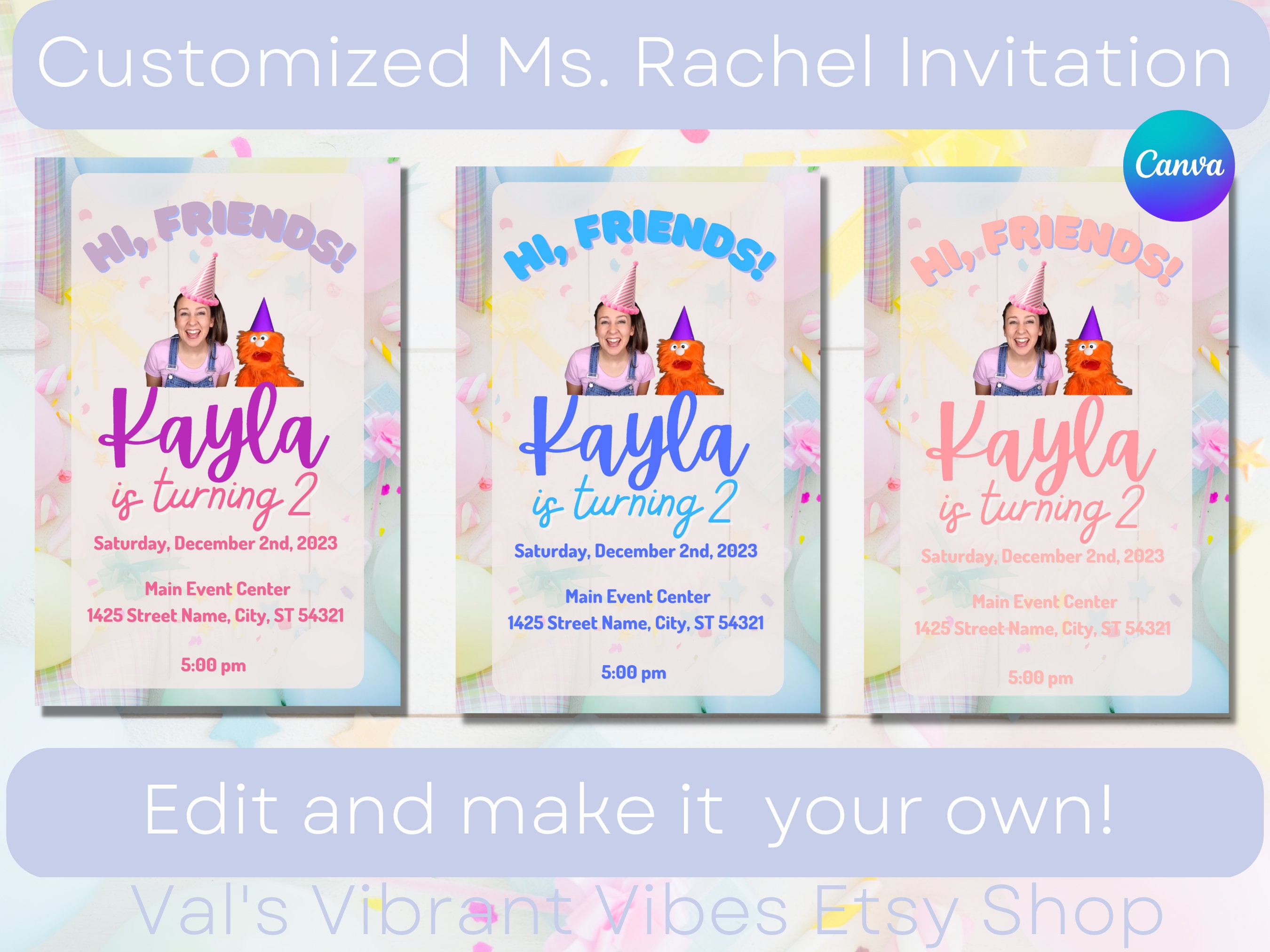 Customized Ms. Rachel Birthday Invitation Featuring Herbie 4x6, 5x7, PDF,  PNG, Canva Template Ms. Rachel Birthday Party Decorations - Etsy