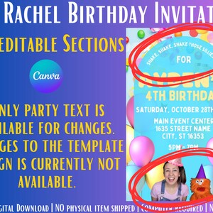 Ms. Rachel Birthday Invitation, Print and Digital Invitations, Editable ...