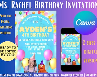 Ms. Rachel Birthday Invitation: Editable Canva Template (Digital Download)
