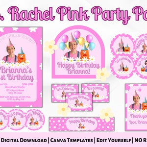 Ms. Rachel Pink Party Pack | Instant Digital Download | Editable Invitation, Cupcake & Cake Toppers, Label and Sticker Templates, and more!