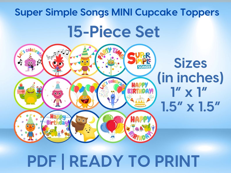 Super Simple Songs MINI Cupcake Toppers 15piece Set Etsy