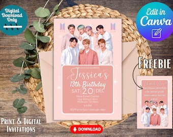 BTS Birthday Invitation & Freebie Set: Editable Template (Digital Download)