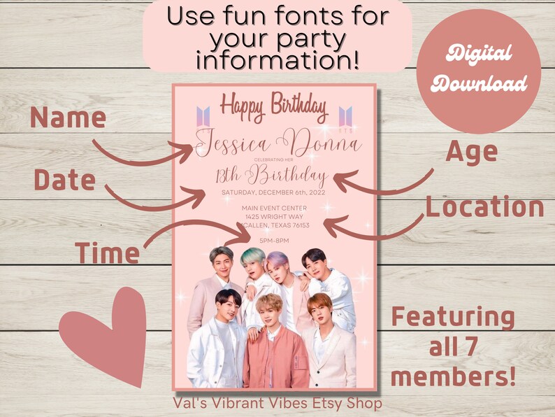 Customized BTS Invitation BTS Birthday Celebration 4x6 - Etsy
