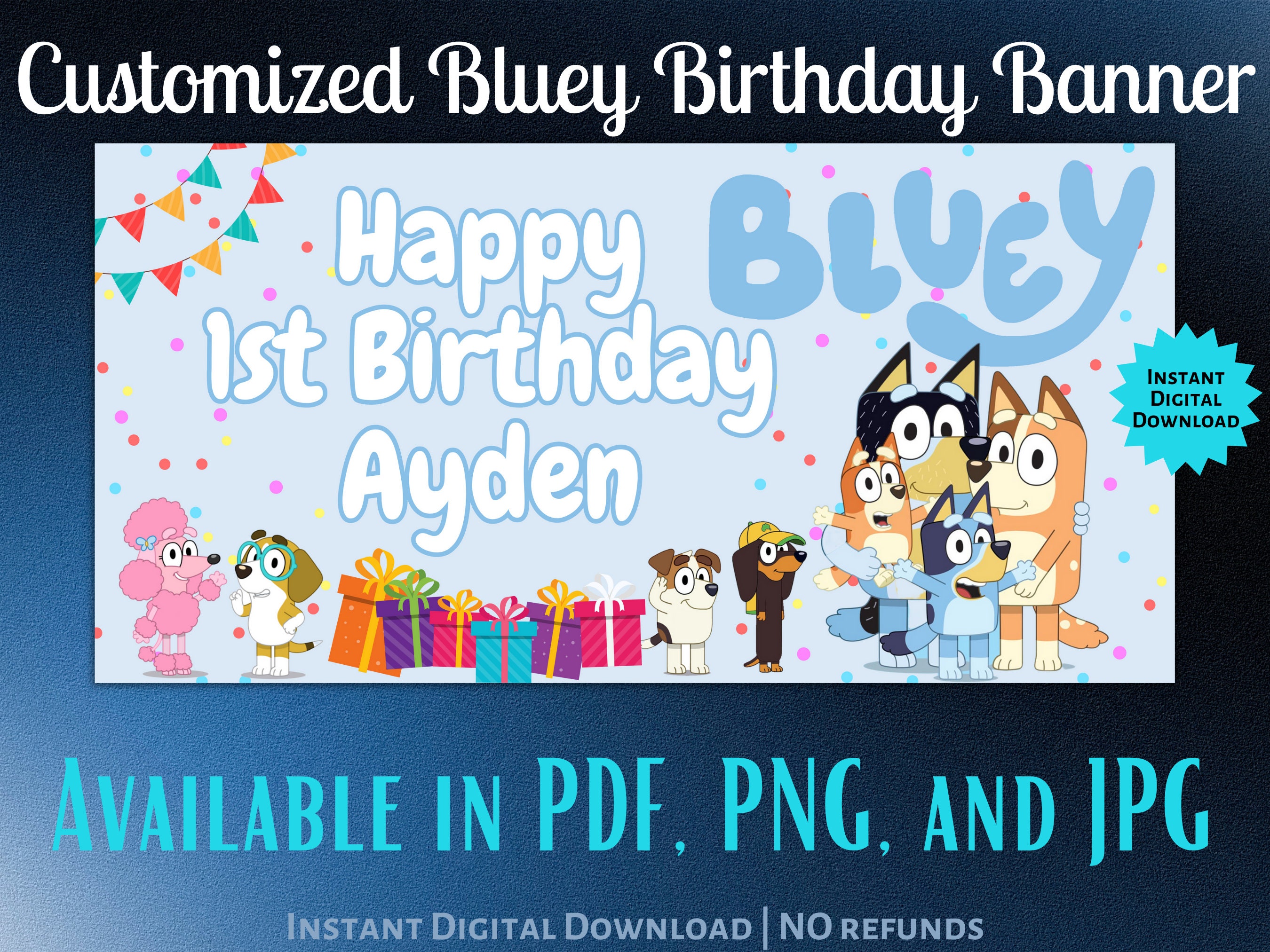 Personalized Bluey Birthday Posters and Banners Instant 