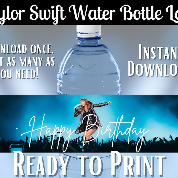 Printable Taylor Swift Happy Birthday Water Bottle Label | Instant Download | Taylor Swift Party Decorations | Ready to Print PDF
