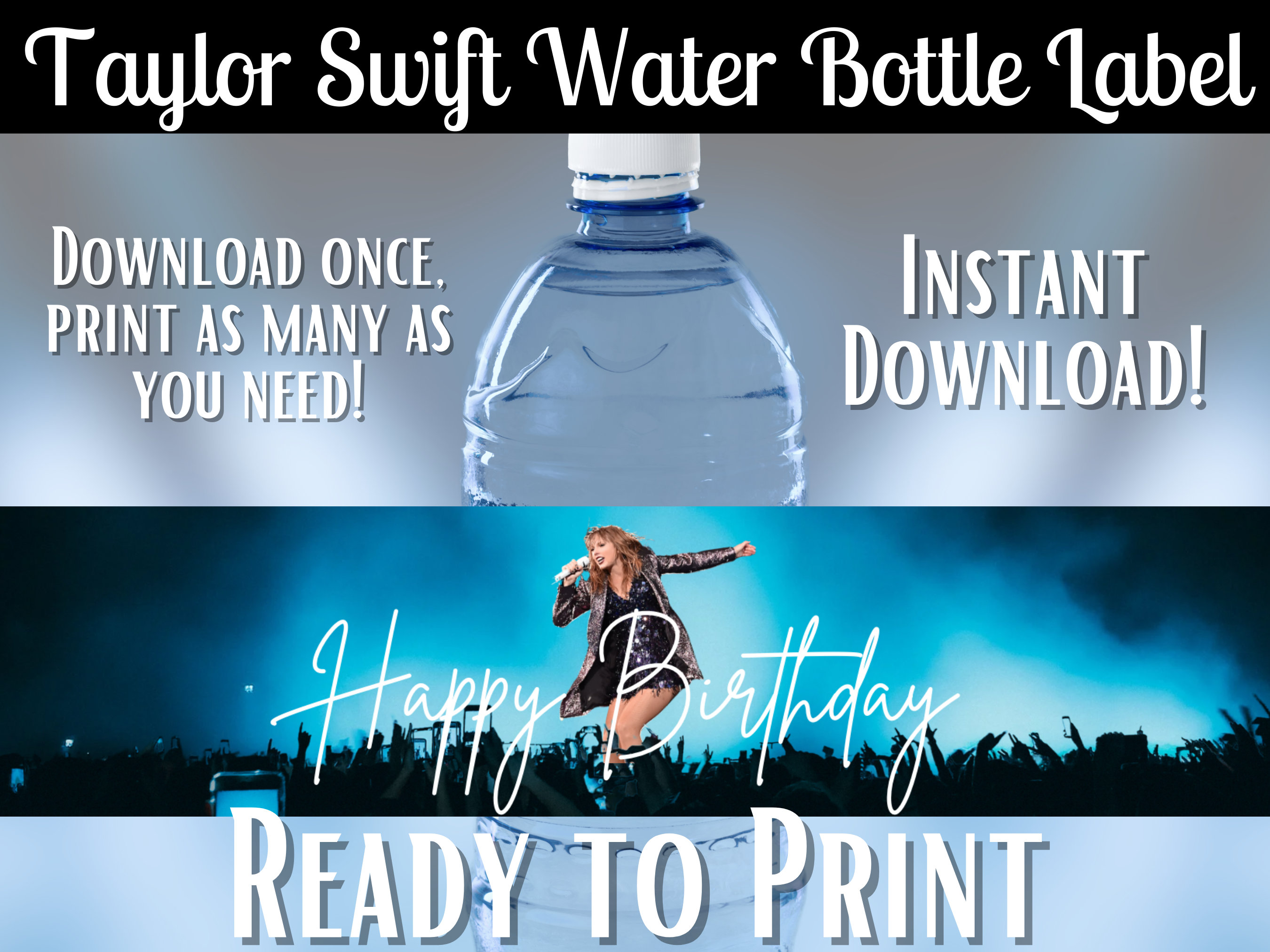 Printable Taylor Swift Happy Birthday Water Bottle Label Instant Download Taylor  Swift Party Decorations Ready to Print PDF -  Norway