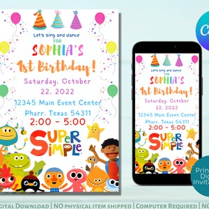 Customized Super Simple Songs Invitation | Print and Digital Invites | Custom Invitations | Boys and Girls Birthday Party | Download