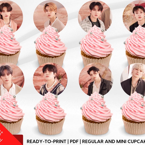Stray Kids Cupcake Toppers | SKZ Birthday Decorations | 9-Piece set | Ready-to-Print, PNG, PDF, Instant Download