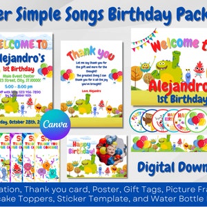 Super Simple Songs Birthday Bundle | Invitation, Thank you card, Birthday Poster, Gift Tags, Cupcake Toppers, Water Bottle Label & More!